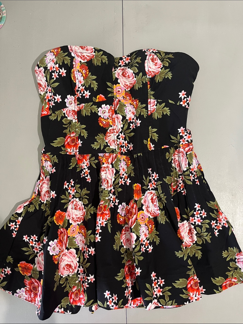 Anthropologie Black Strapless Floral Bustier Dress